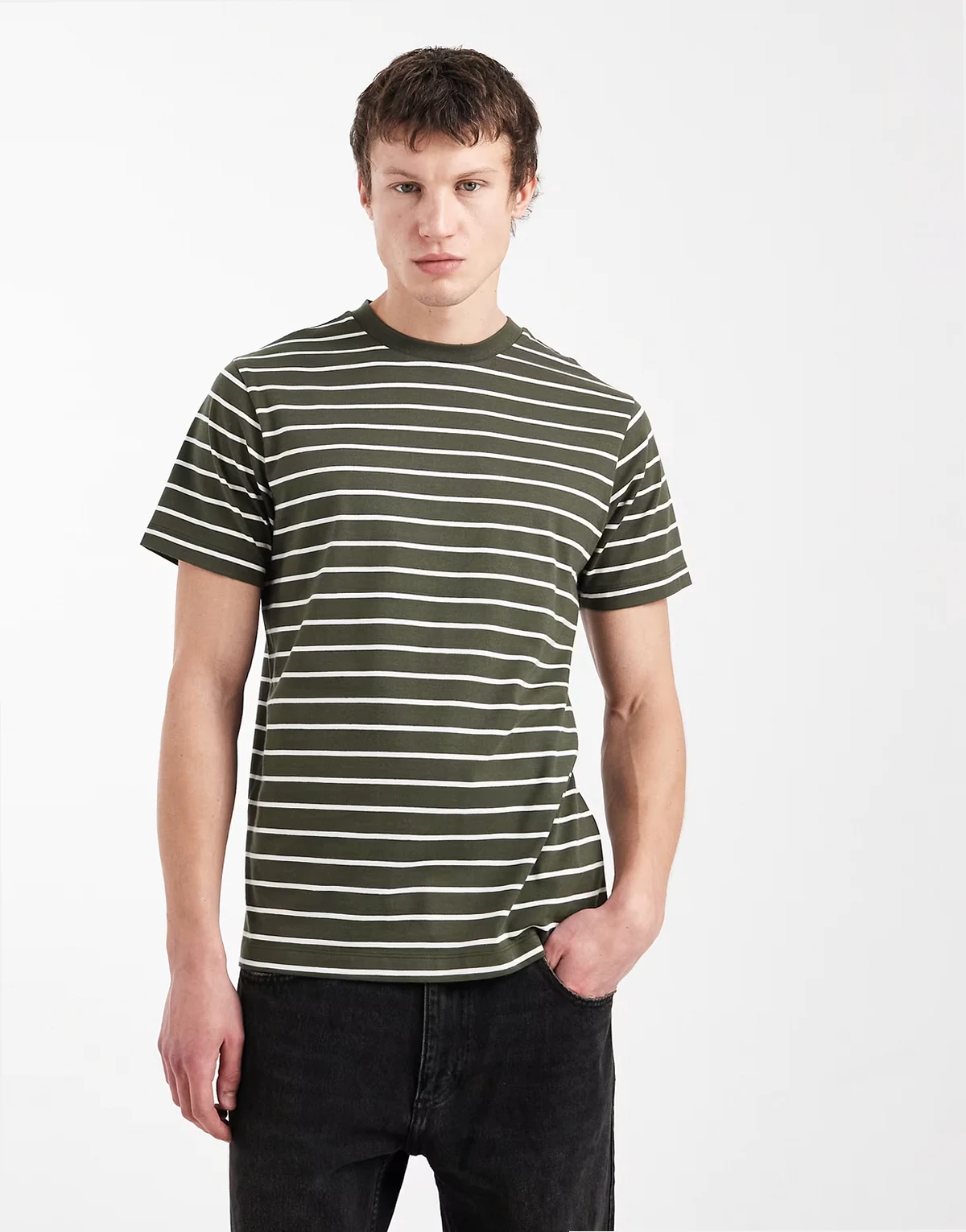 – T-shirt w paski w kolorze khaki i ecru