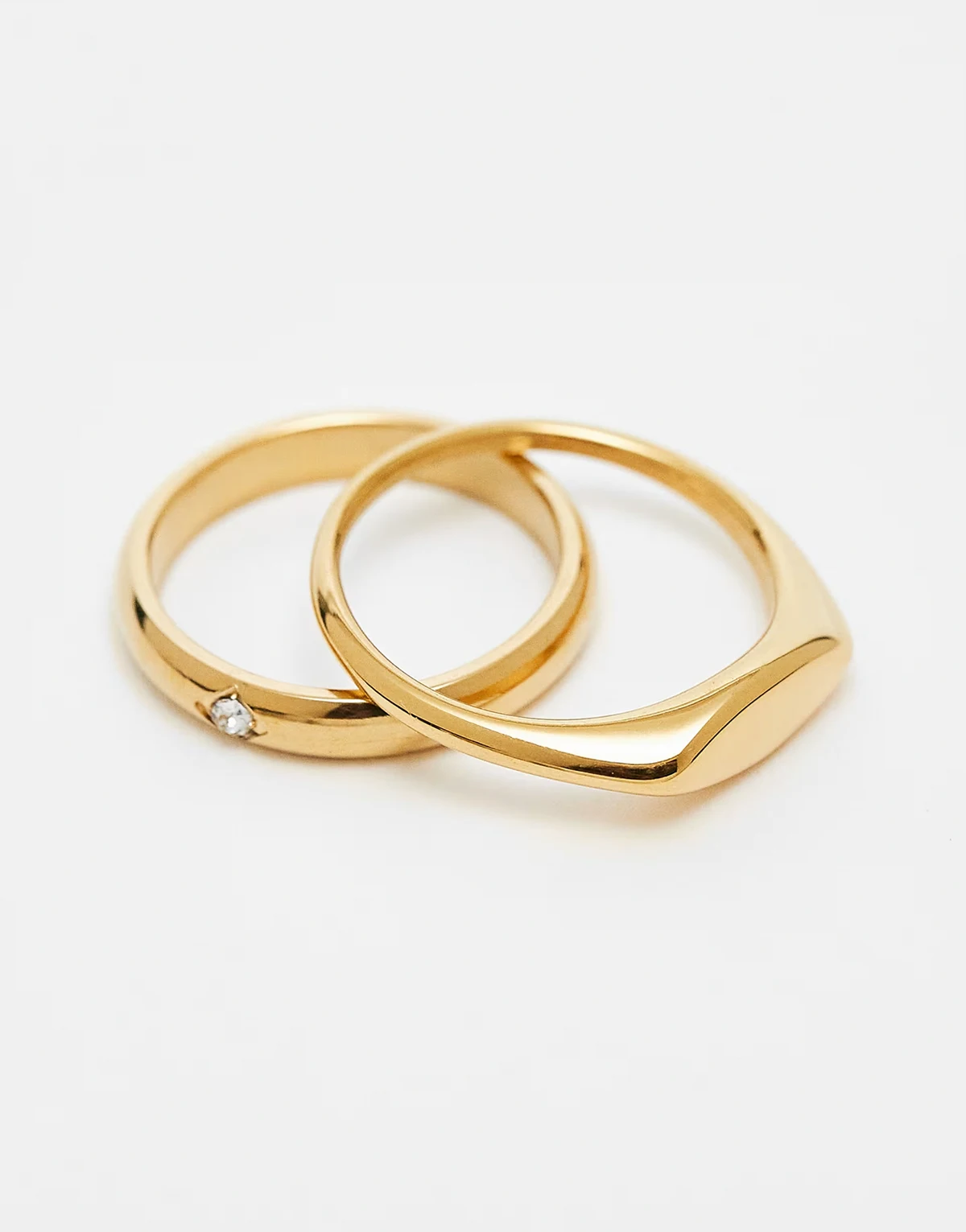 – 2er-Pack schmale goldfarbene Siegelringe aus wasserfestem Edelstahl mit Strassstein