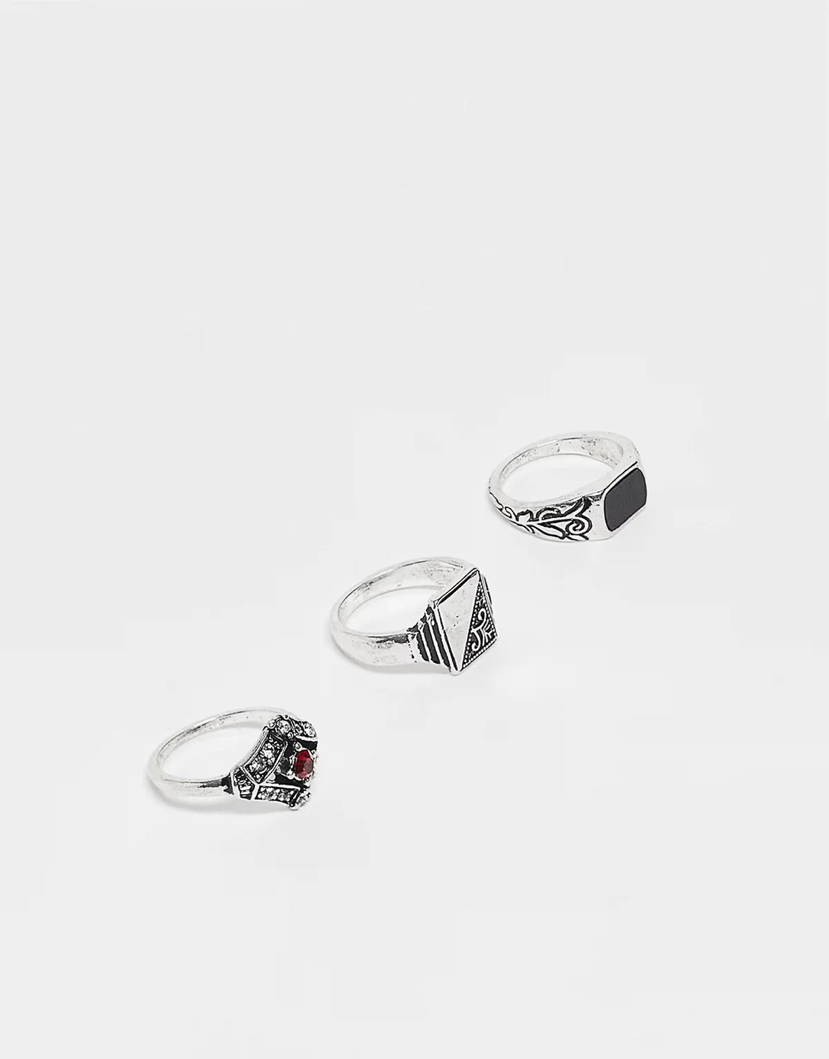 – 3er-Set Unisex-Ringe in polierter Silberoptik mit Kunststeinen