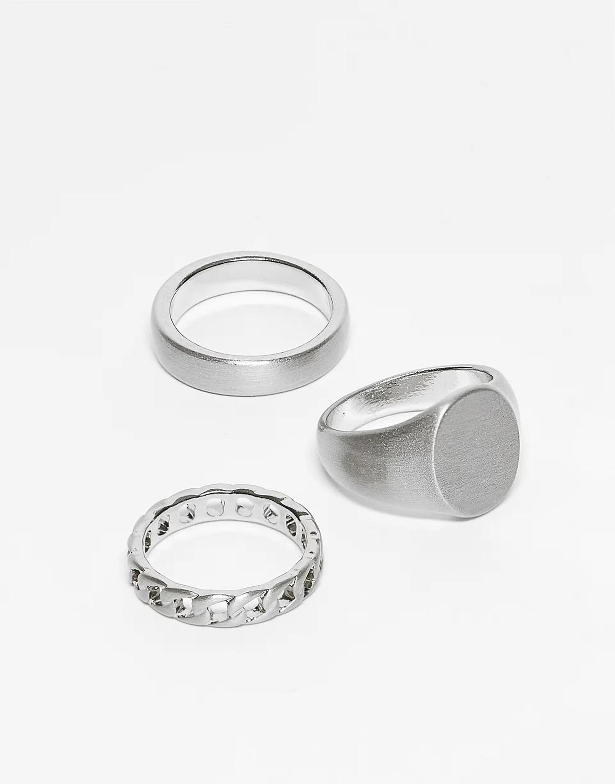 – 3er-Pack silberfarbene Siegelringe mit gebürsteter Oberfläche und Kettendesign