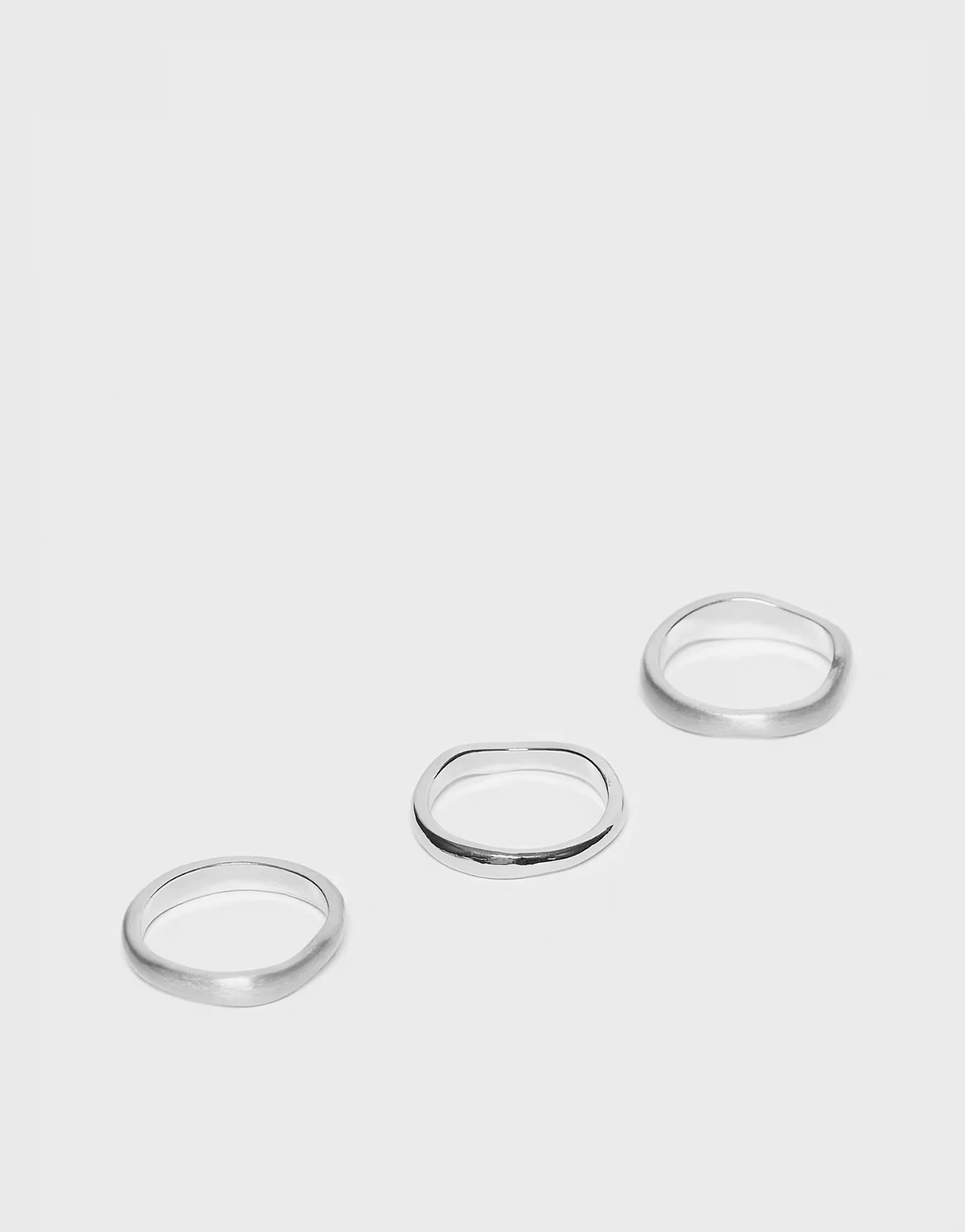 – 3er-Pack silberfarbene Ringe in gebürsteter, polierter und geschmolzener Optik