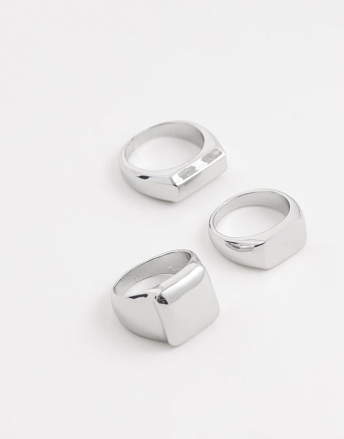 – 3 er-Pack silberfarbene Siegelringe mit flacher Oberseite