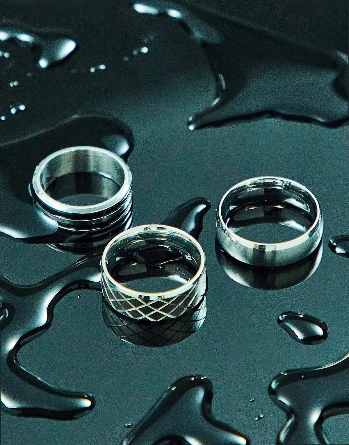 – 3er-Set mit Bandringen aus wasserfestem Edelstahl in Silberoptik