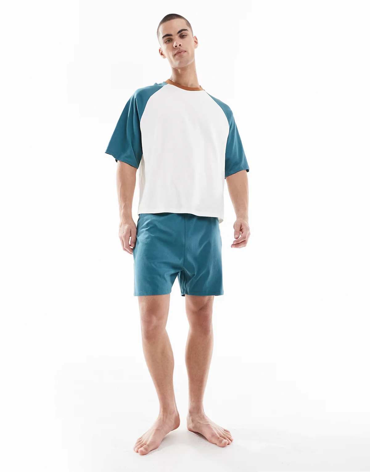 boxy sleepwear set with raglan sleeve in ecru