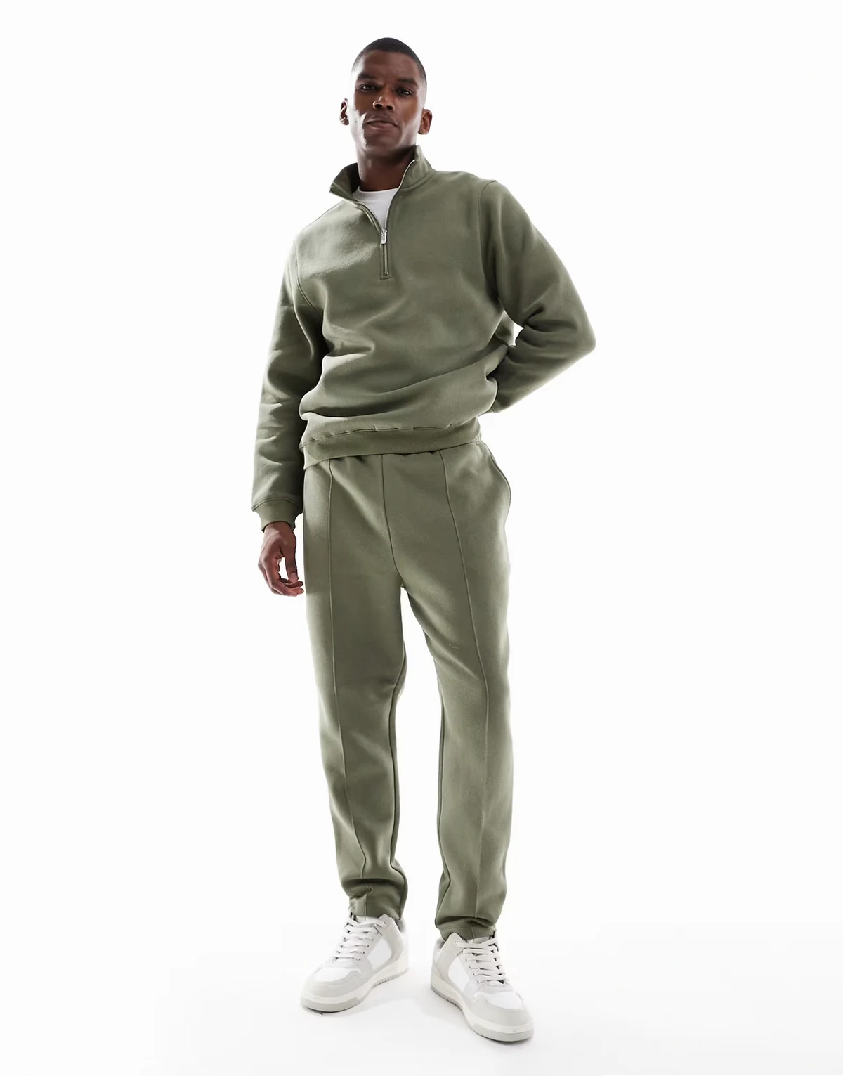 tapered sweatpants with pin tucks in green