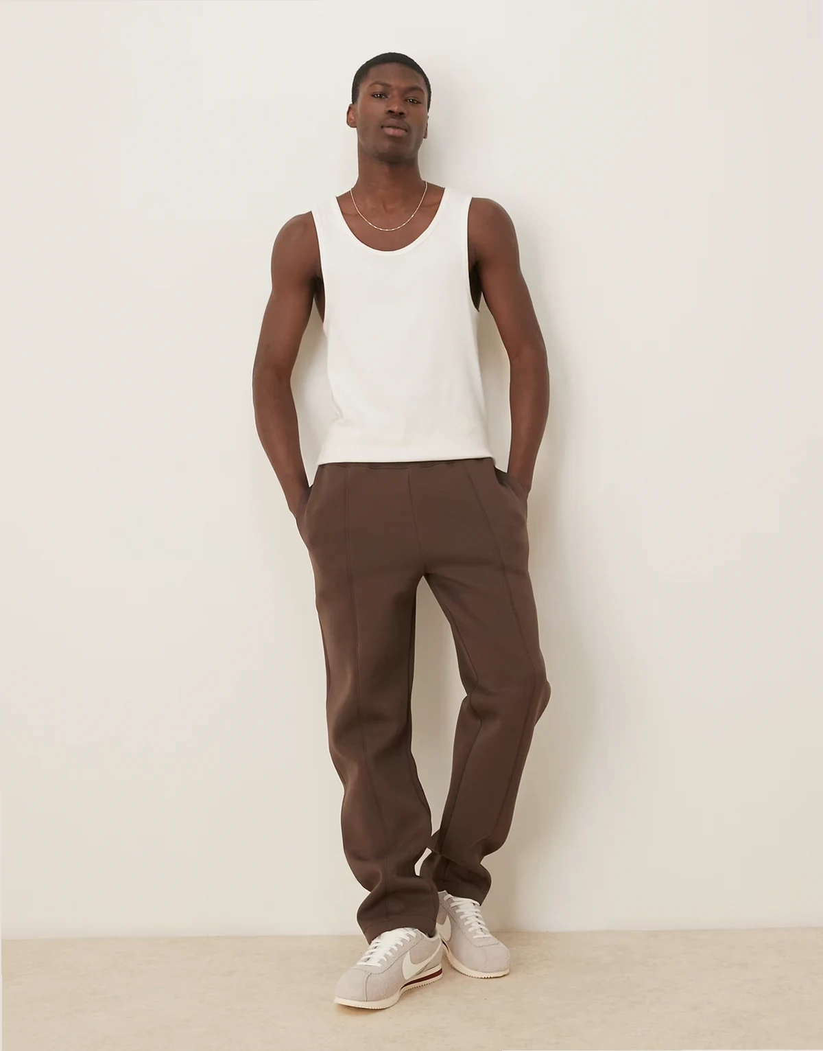 heavyweight straight sweatpants in scuba-style fabric in brown