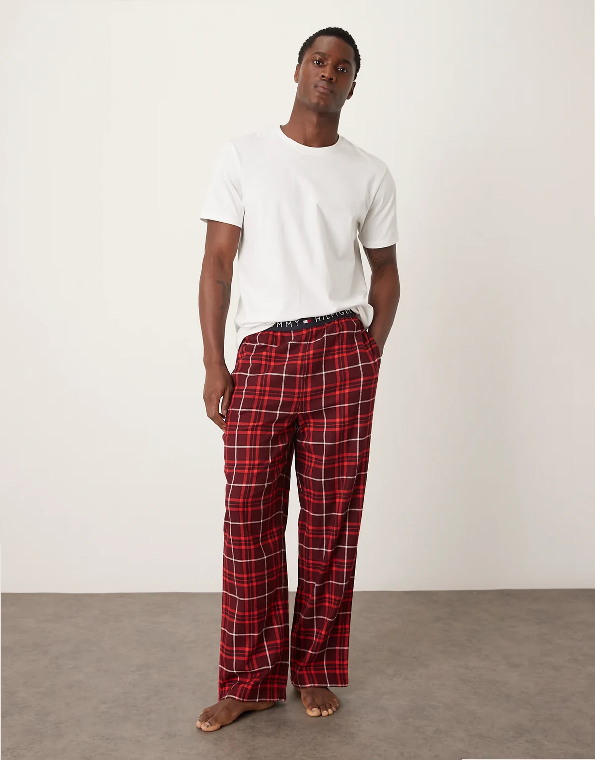 – Pyjamahose aus Baumwolle mit Fensterkaro-Print in Dunkelrot