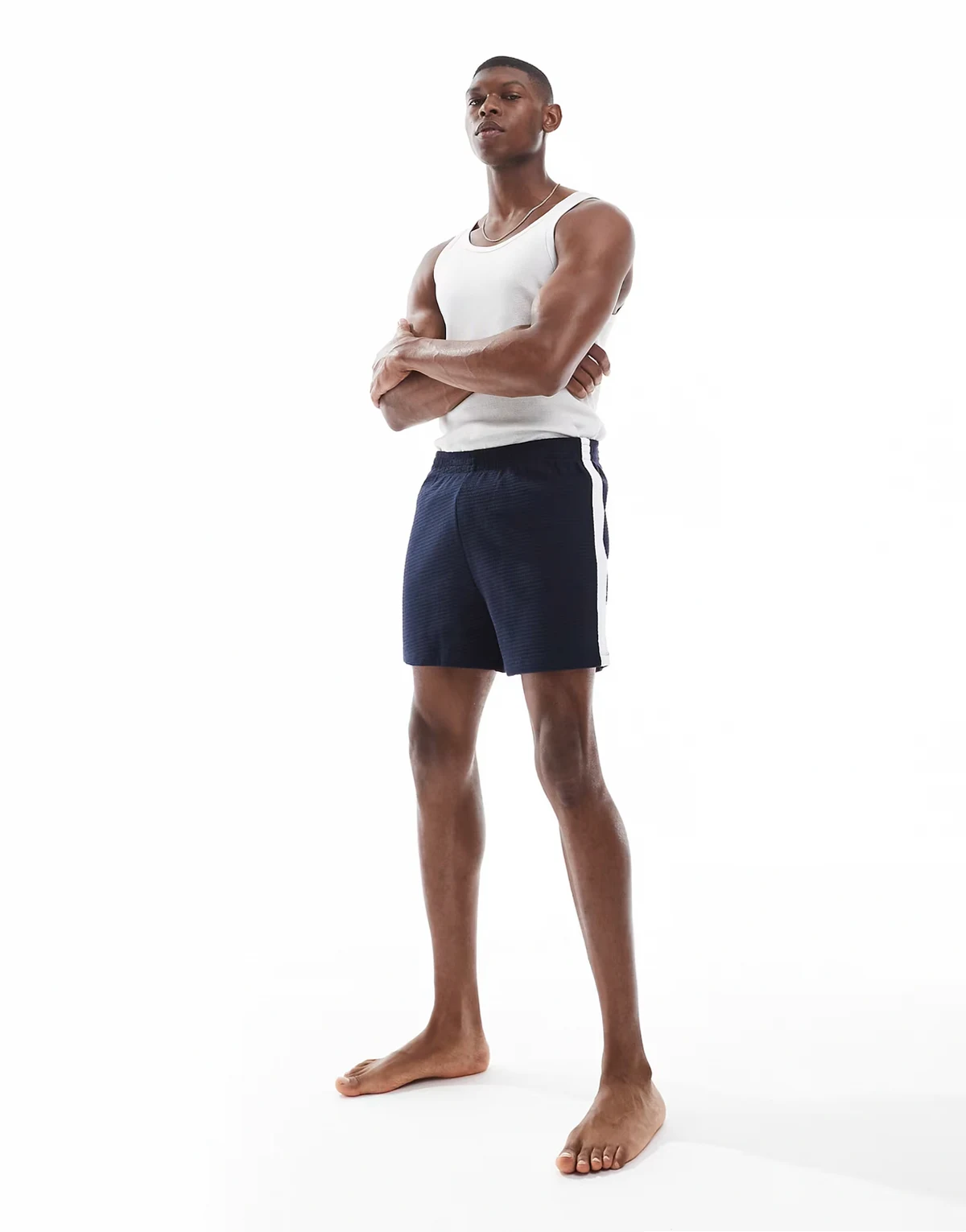 – Lounge-Shorts in Marineblau mit Waffelstruktur und Einfassung