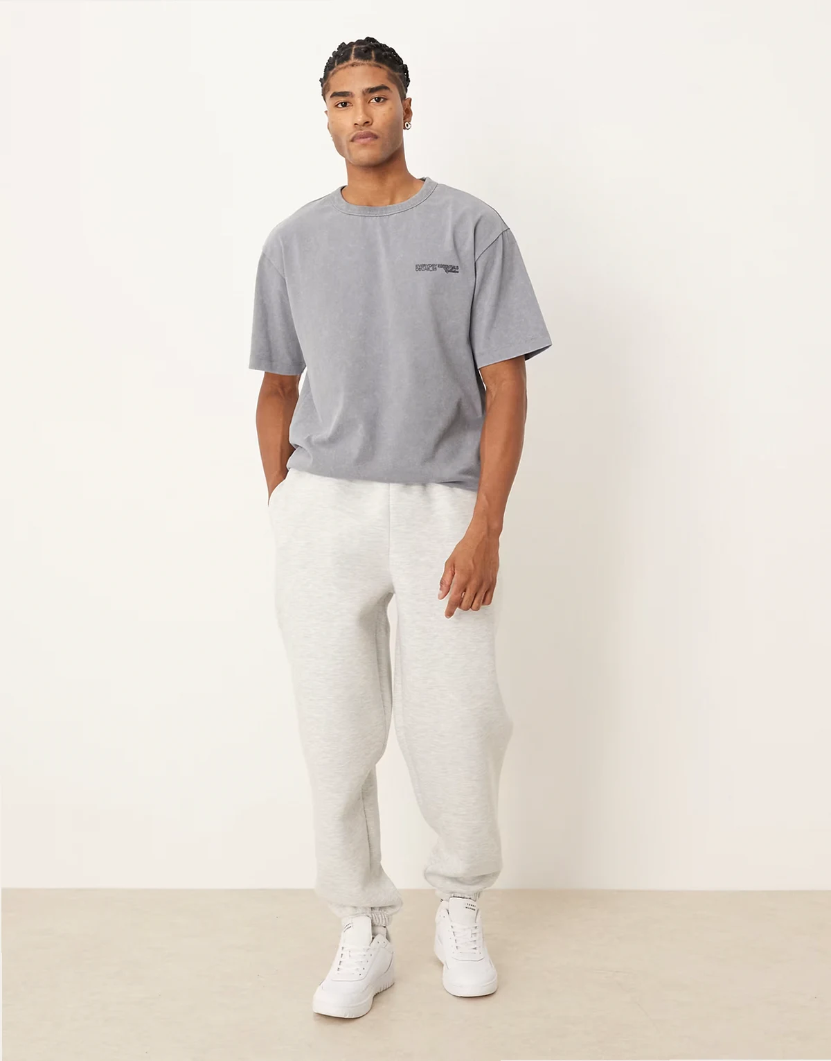 heavyweight oversized sweatpants in scuba-style fabric in ice heather