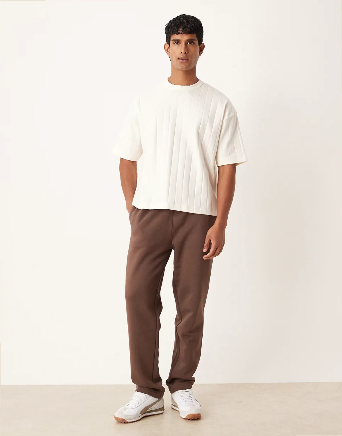 essential straight leg sweatpants in brown