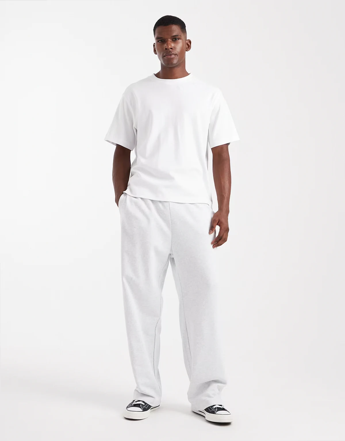 loose sweatpants in light gray
