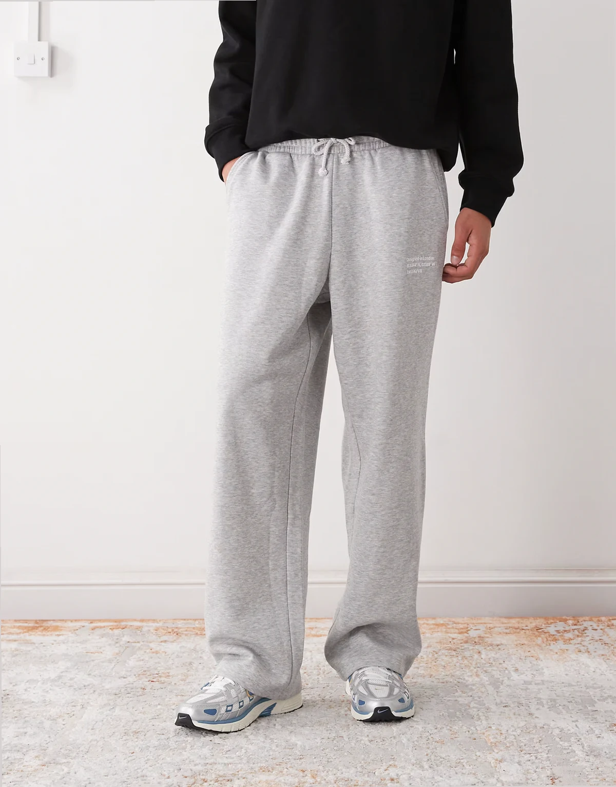 relaxed sweatpants in heather gray with co-ordinates print