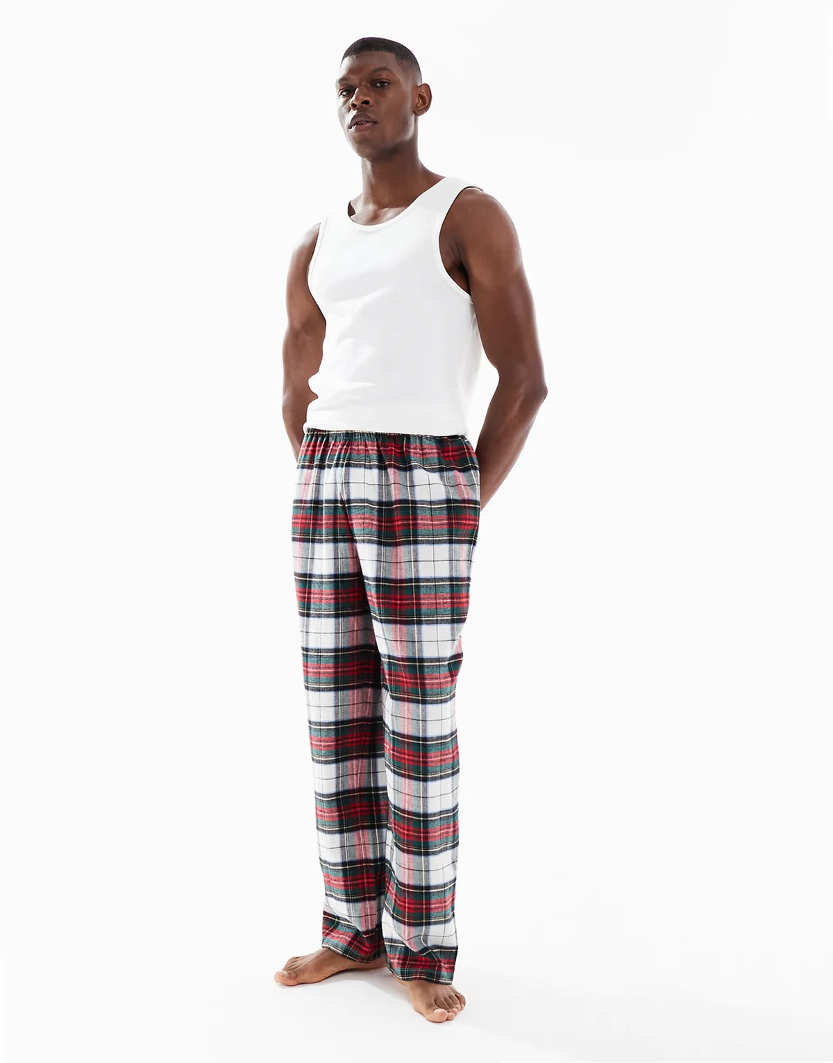 lounge bottoms in tartan red brushed plaid
