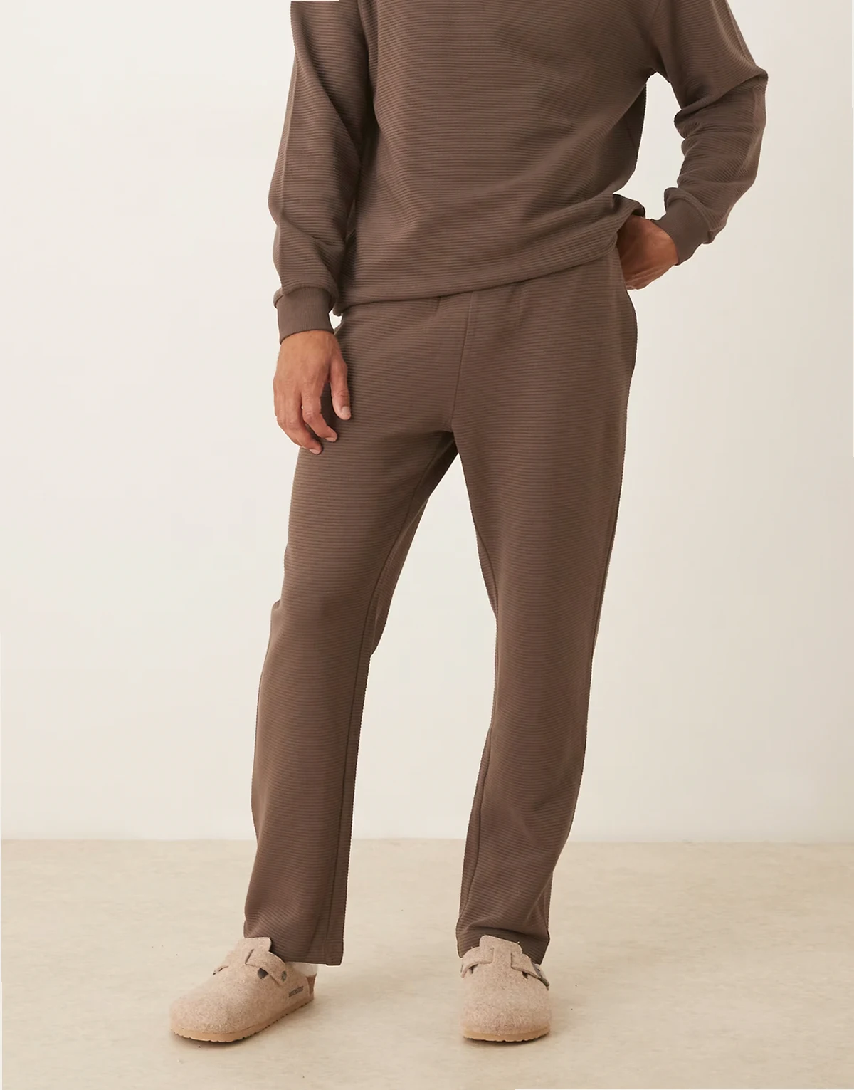 heavyweight straight sweatpants in ribbed scuba-style fabric in brown - part of a set