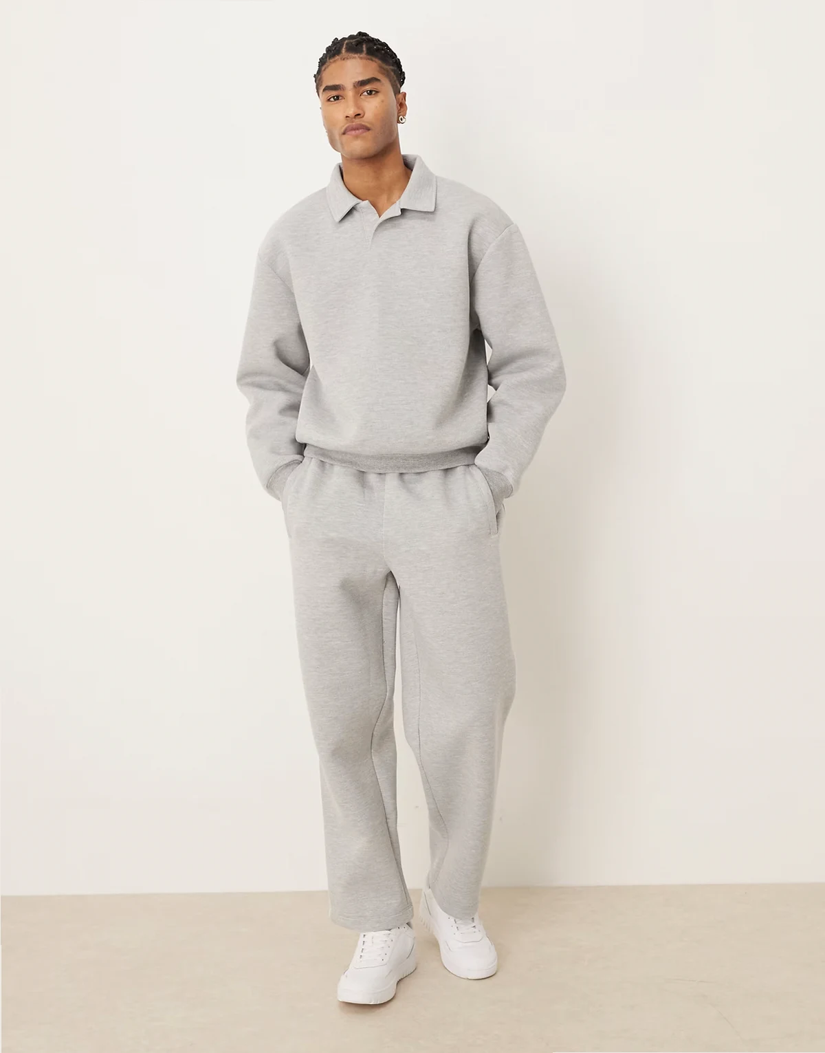 heavyweight oversized sweatpants in scuba-style fabric in gray heather