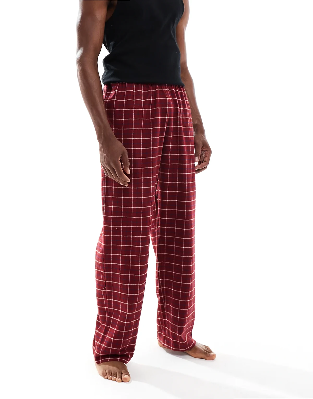lounge bottoms in red brushed plaid