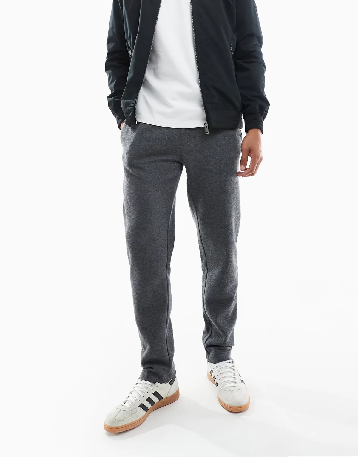 straight leg sweatpants with drawstring waist in charcoal gray