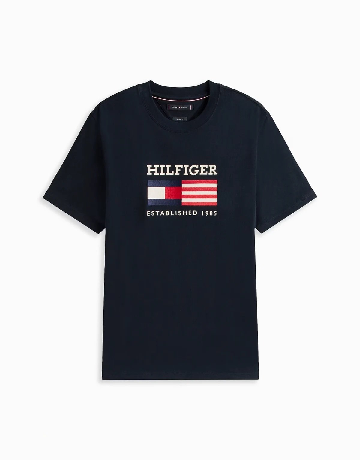 – Americana – Granatowy pudełkowy T-shirt z nadrukiem z flagą