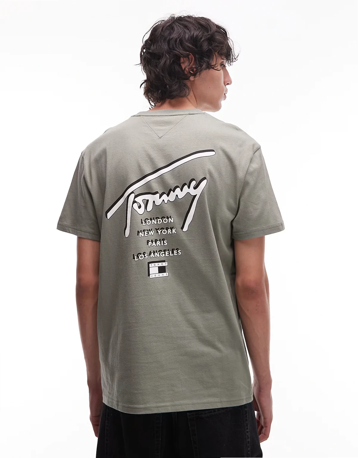 – Szałwiowy T-shirt z nadrukiem na plecach