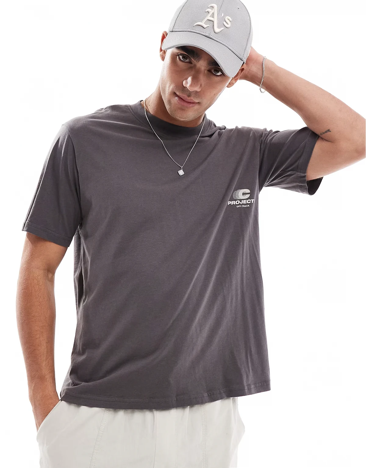 oversized front print t-shirt in dark gray