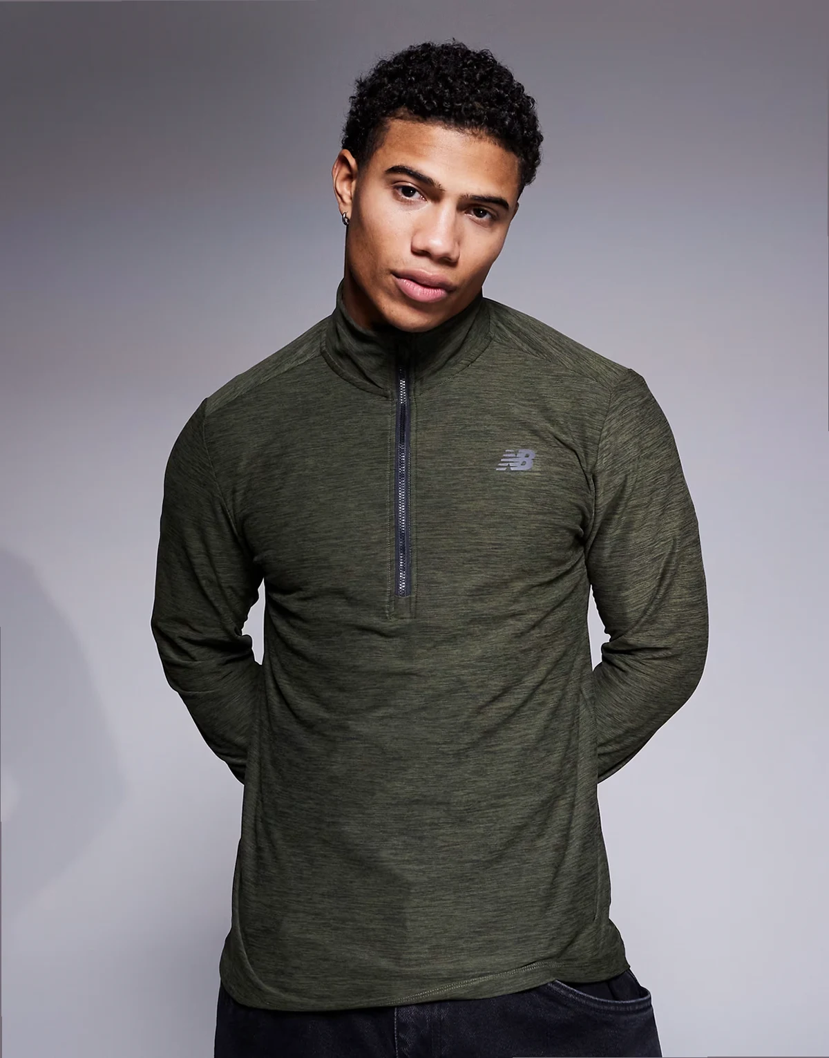 Sport space dye quarter zip long sleeve top in khaki