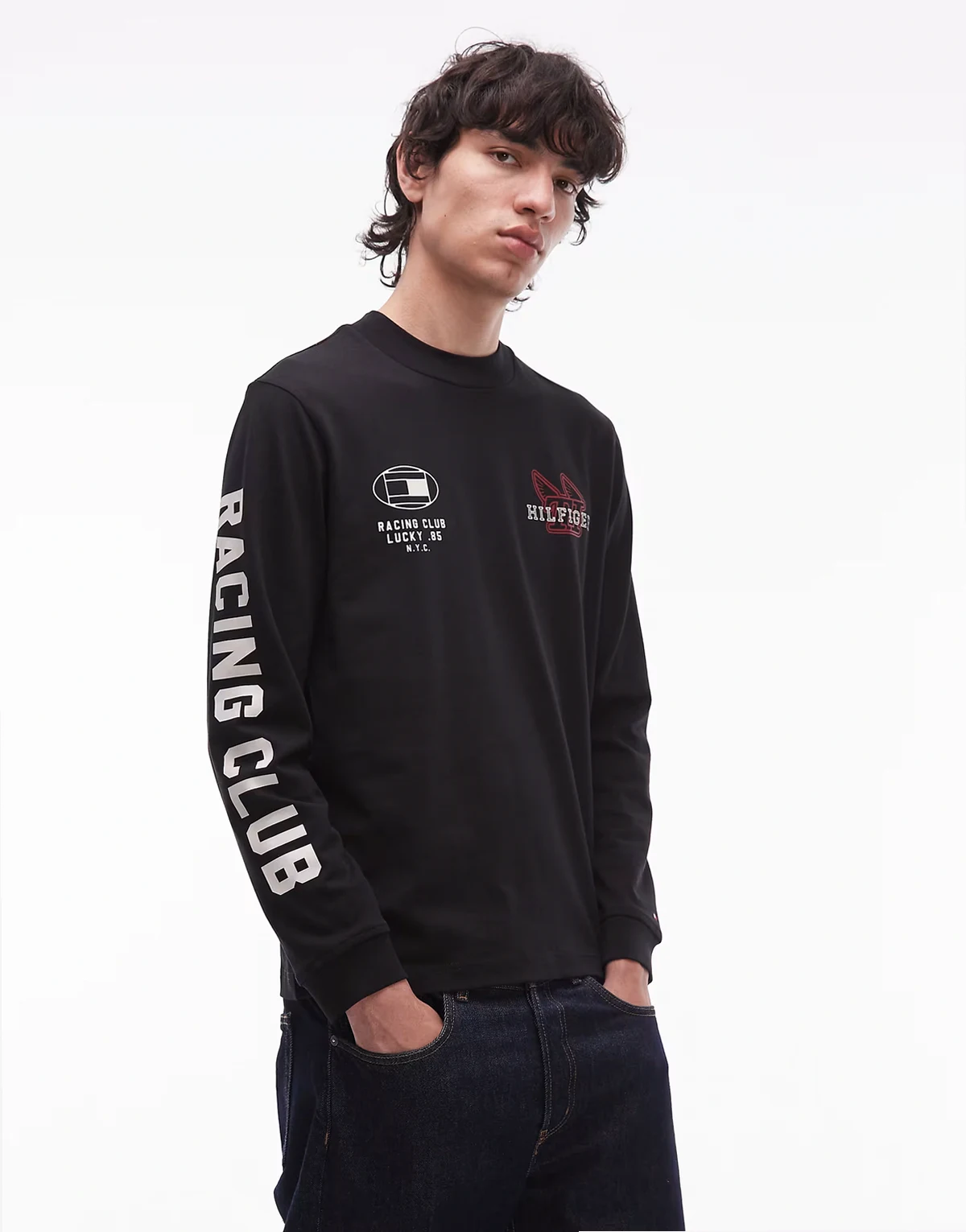 chest Racing logo long sleeve T-shirt in black