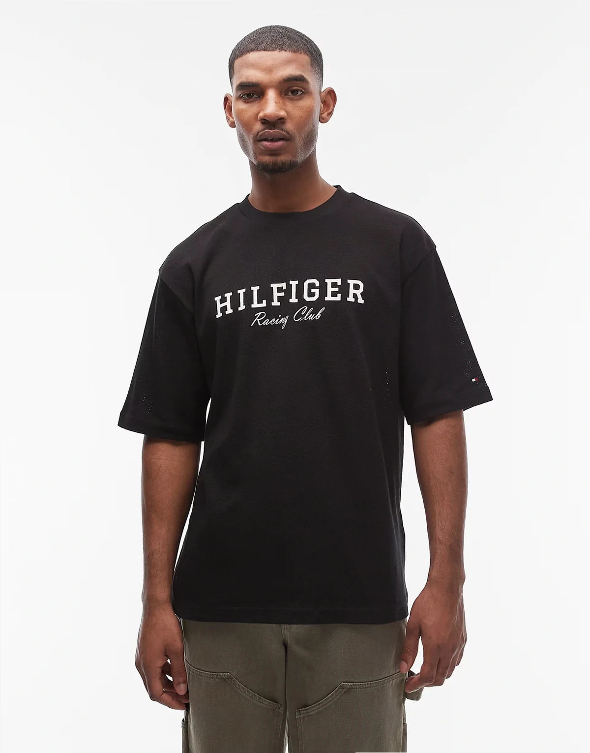large center Racing logo T-shirt in black