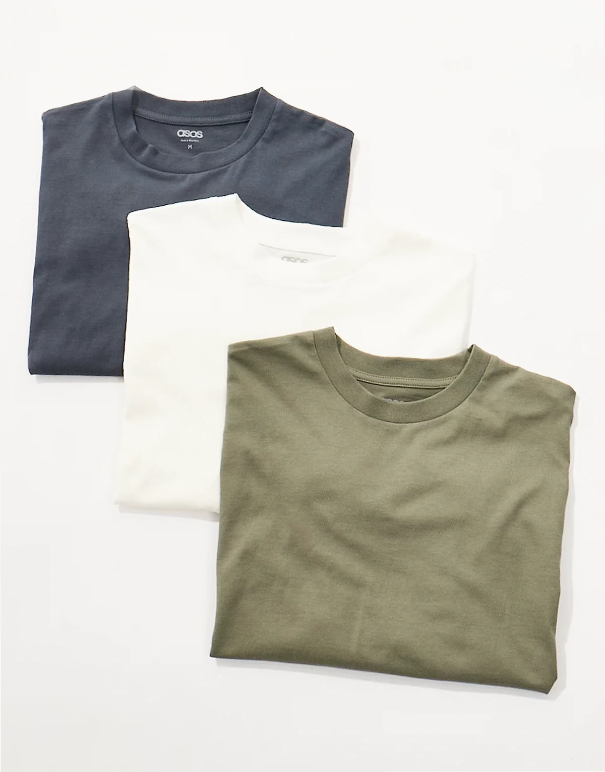 – Basic – Zestaw 3 T-shirtów oversize z okrągłym dekoltem w kolorach kremowym, grafitowym i khaki