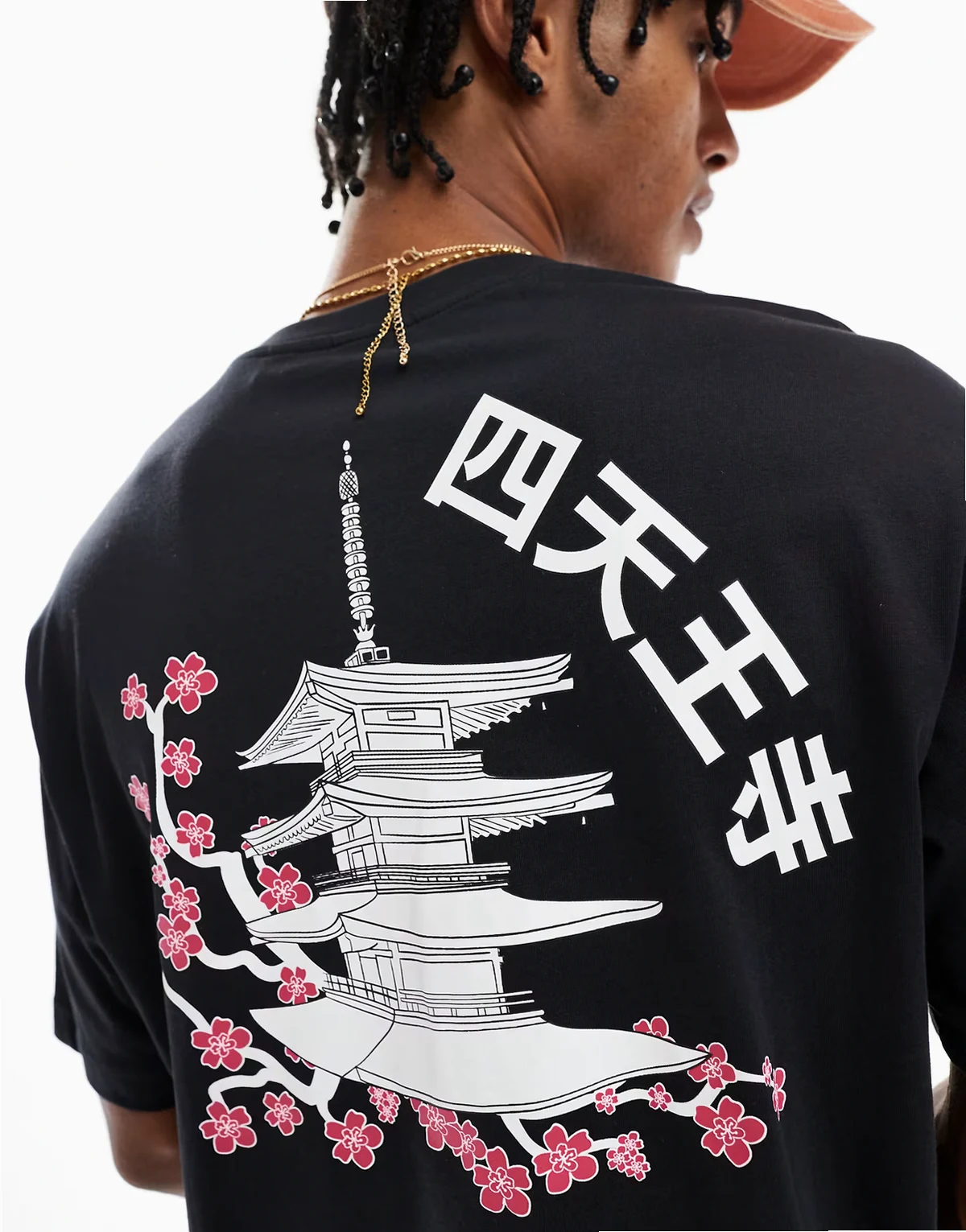 oversized fit T-shirt with temple print in black