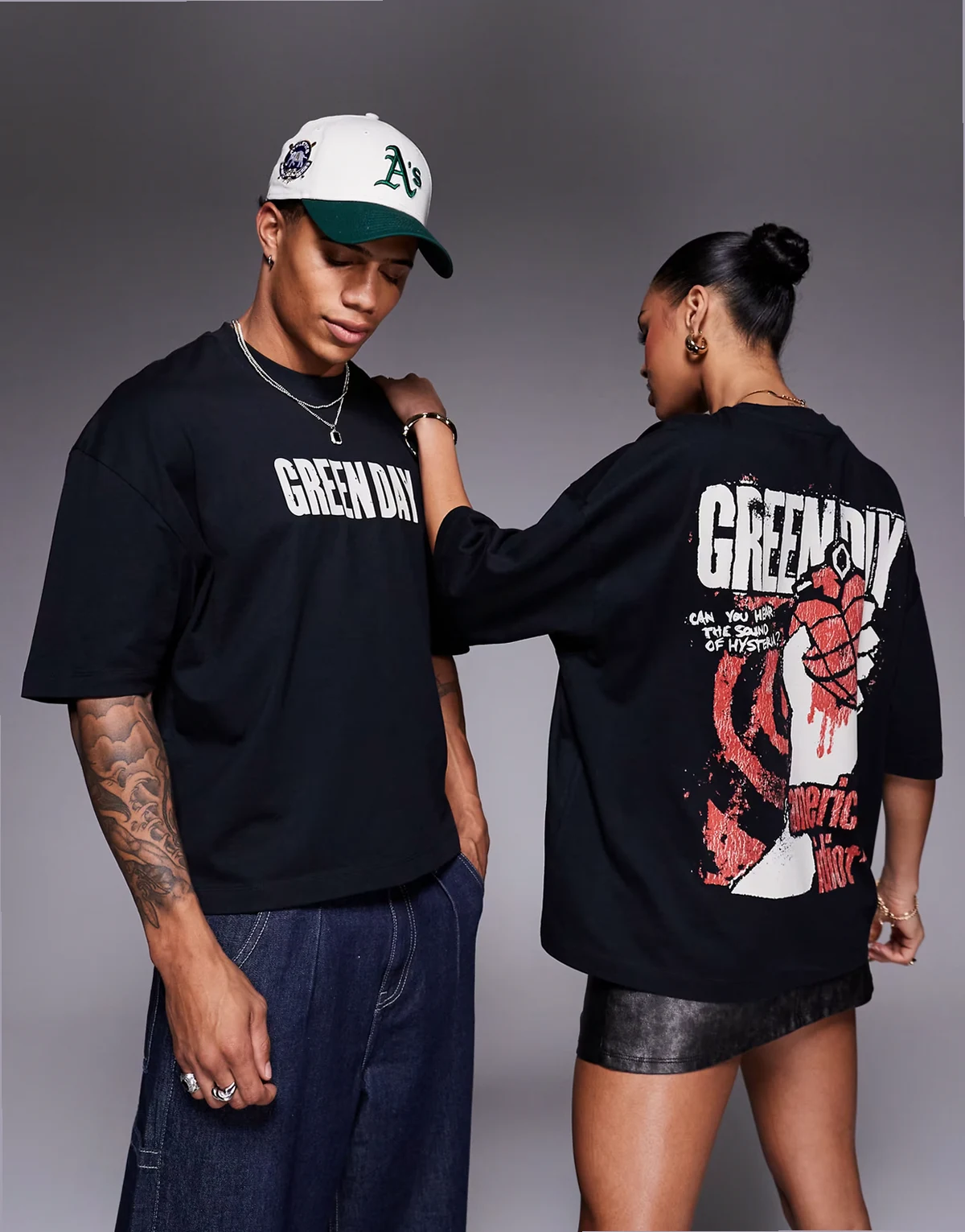 Unisex – Czarny pudełkowy T-shirt oversize z licencjonowanym nadrukiem z motywem zespołu Green Day