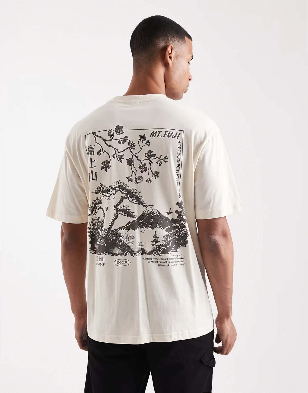 relaxed fit t-shirt with Mount Fiji back print in off white