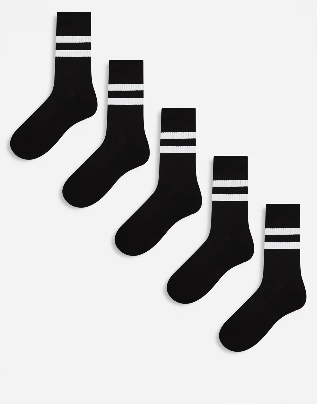 – 5er-Pack Sportsocken in Schwarz mit weißen Streifen