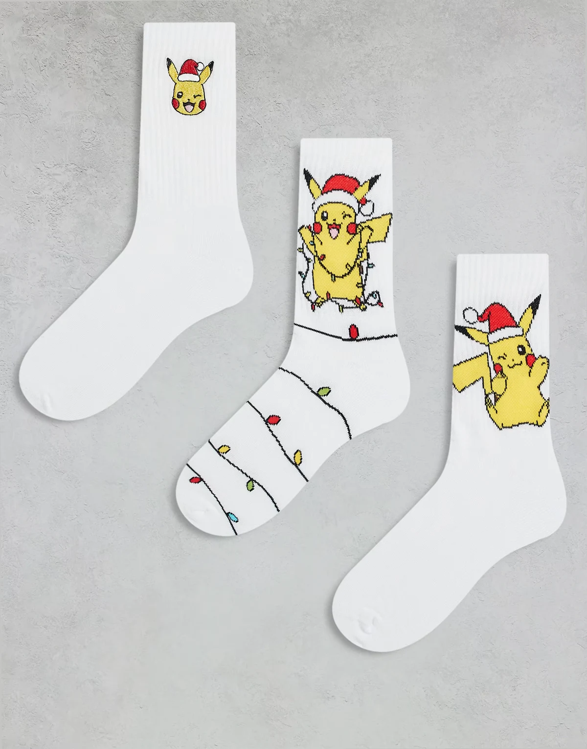– Pokémon – 3er-Pack Socken in Weiß mit weihnachtlichem Motiv