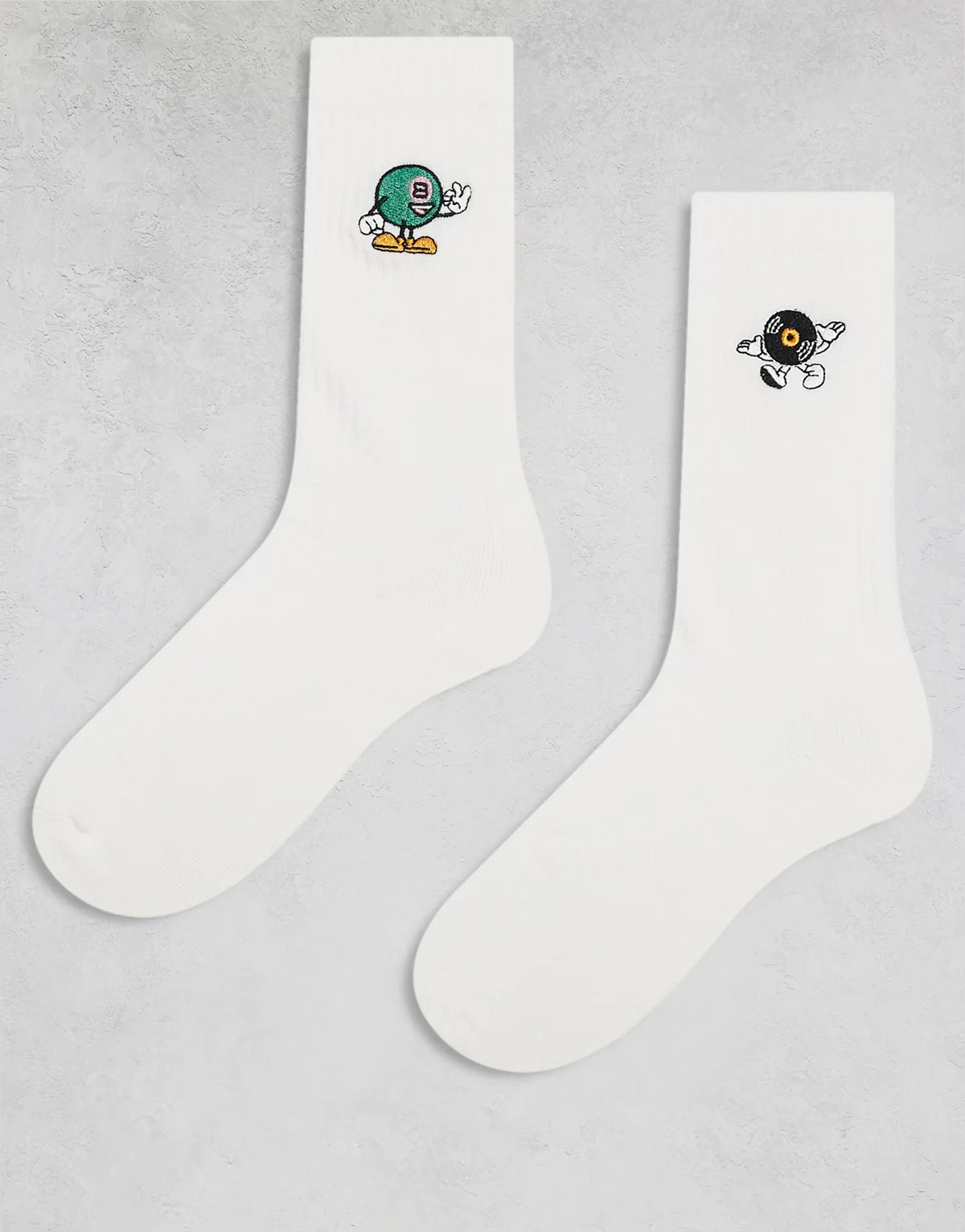– 2er-Pack Socken in Weiß mit gestickten Figuren