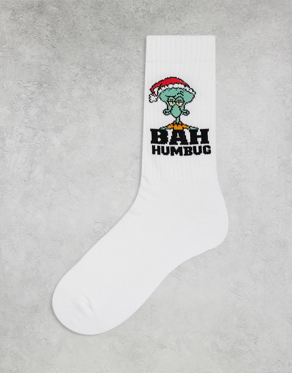 – Socken in Weiß mit weihnachtlichem Squidward-Motiv