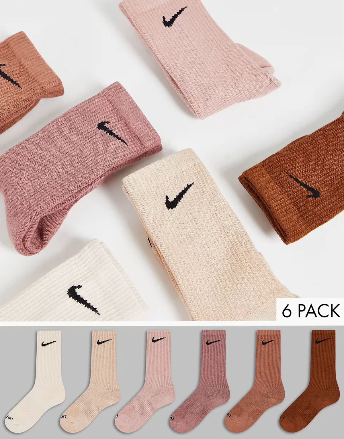 Everyday Plus Cushioned 6 pack crew socks in beige and brown