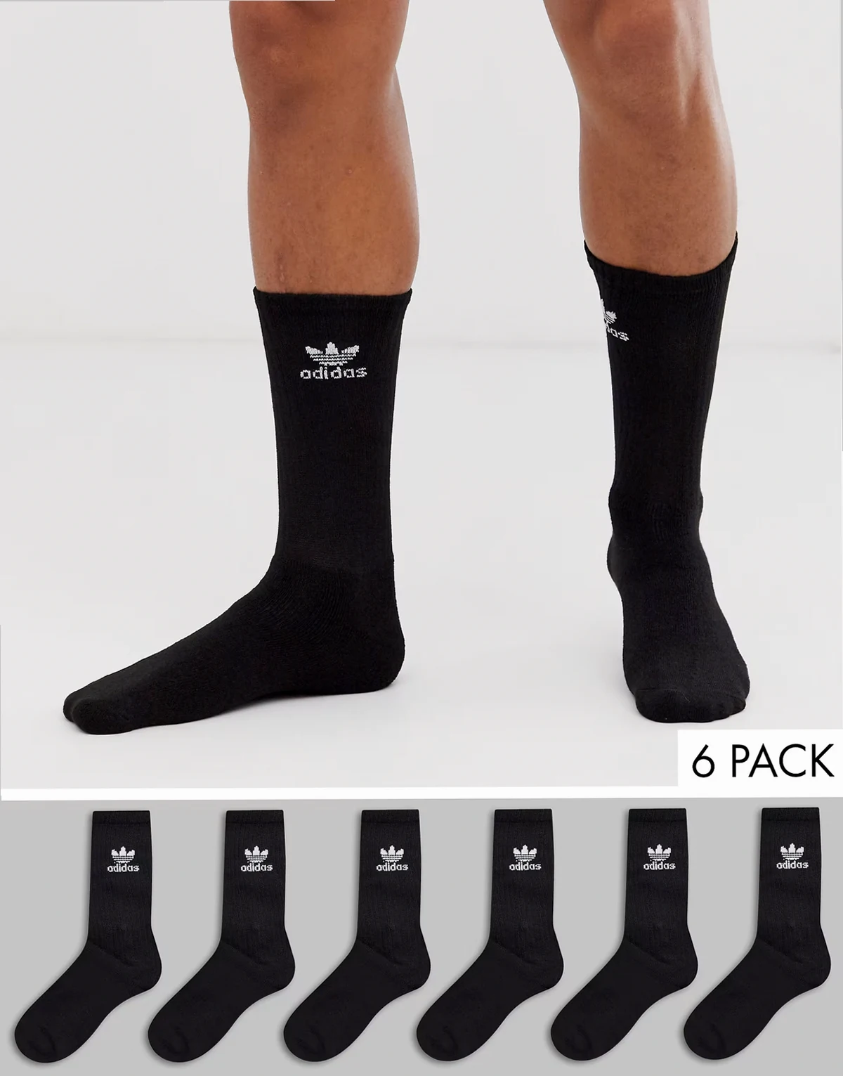 6 pack crew socks in black