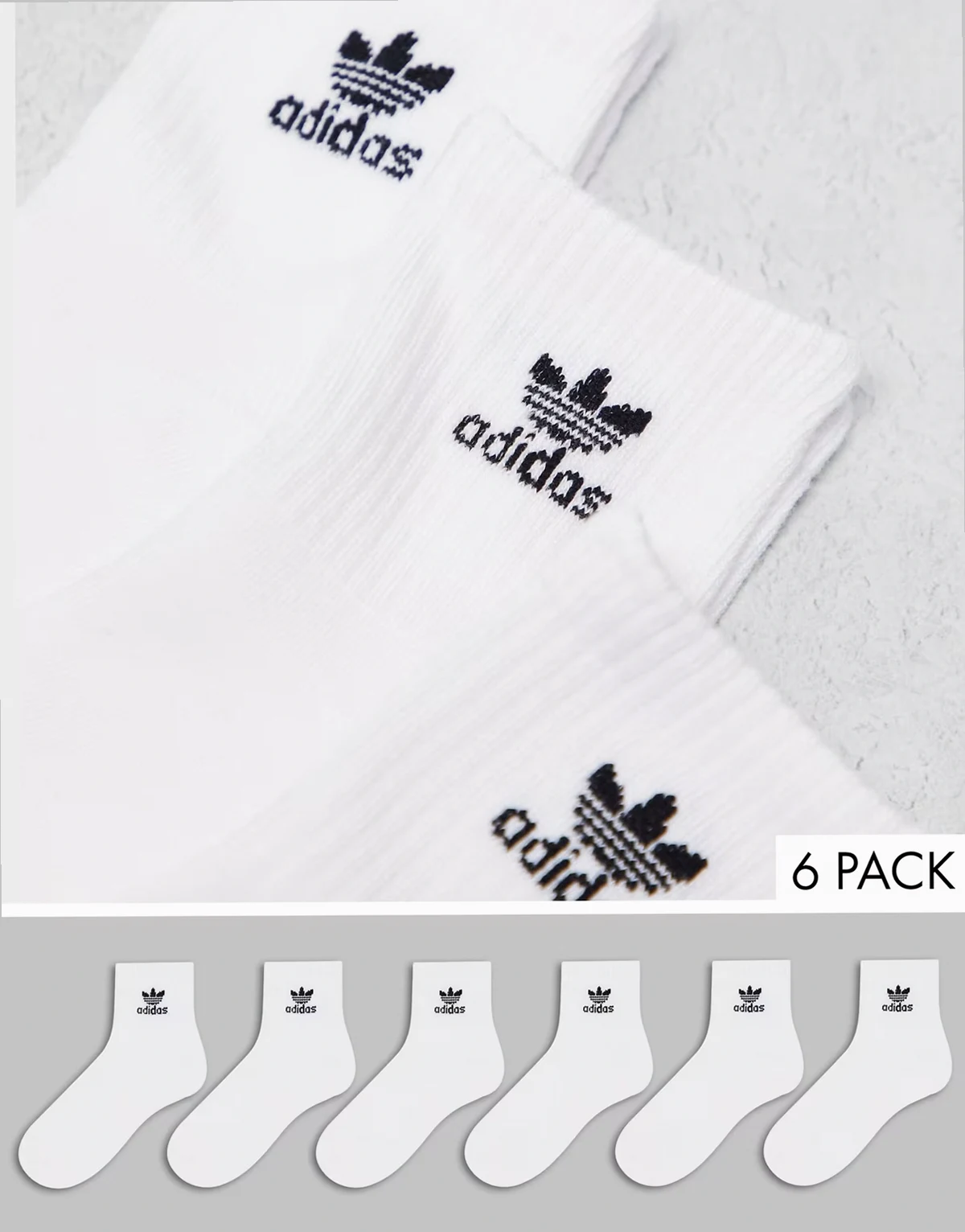 6-pack quarter socks in white