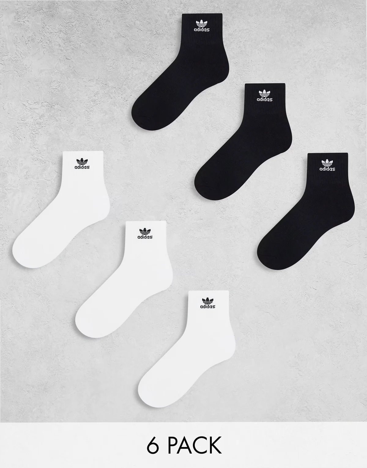 Trefoil 6-Pack Quarter socks in black and white