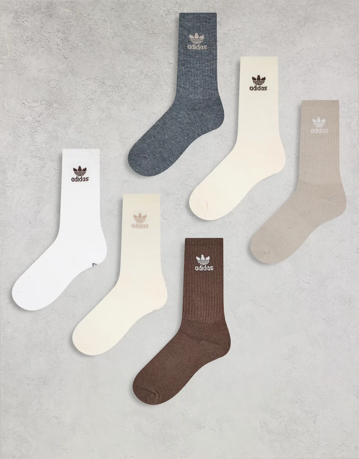 Trefoil 6-pack crew socks in neutral multi