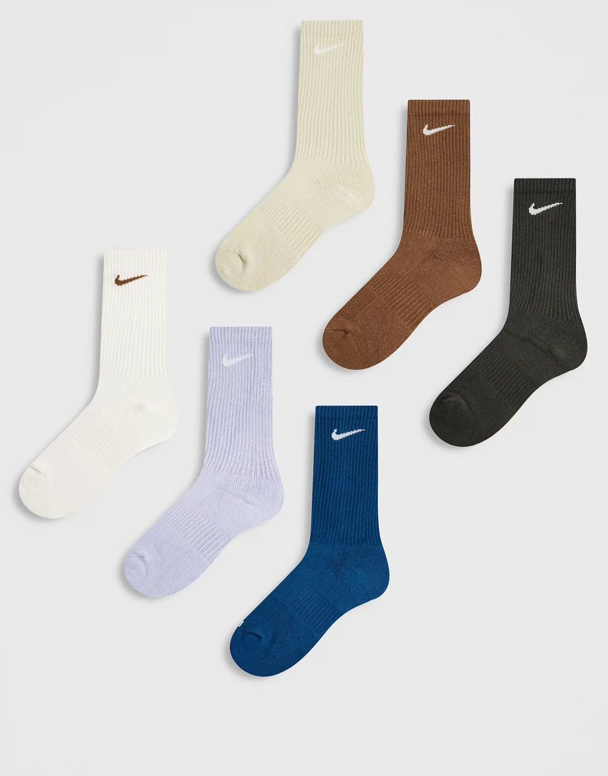 Crew 6 pack socks in blue and brown