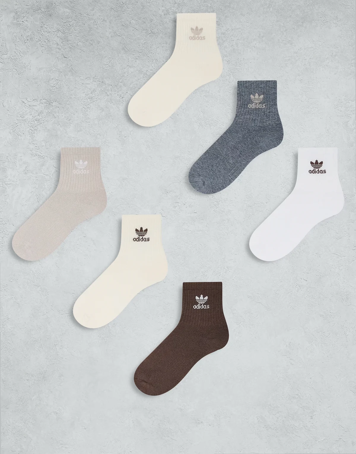 Trefoil 6-pack quarter socks in neutral multi