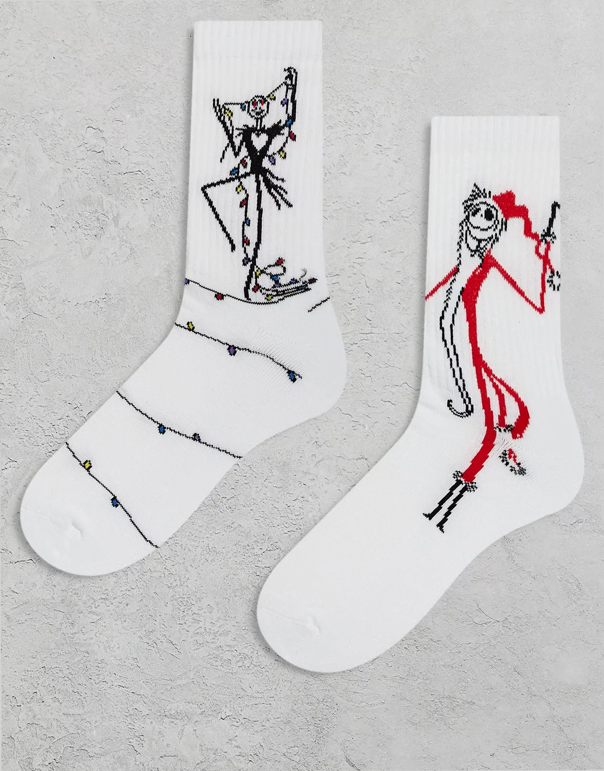 – 2er-Pack Socken in Weiß mit Disney Nightmare Before Christmas-Grafik