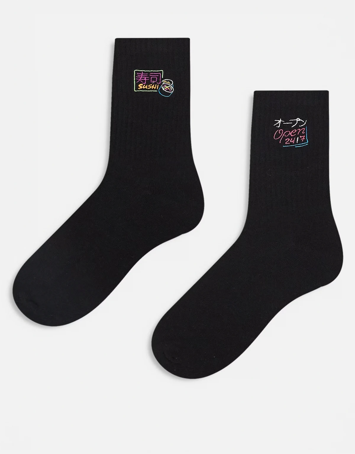 – 2er-Pack Socken in Weiß mit Leuchtschild-Stickerei