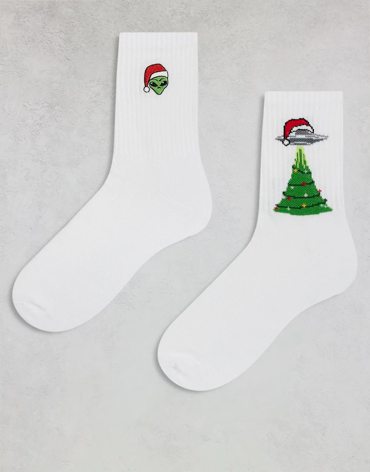 – 2er-Pack Socken in Weiß mit weihnachtlichen Weltraum-Motiven