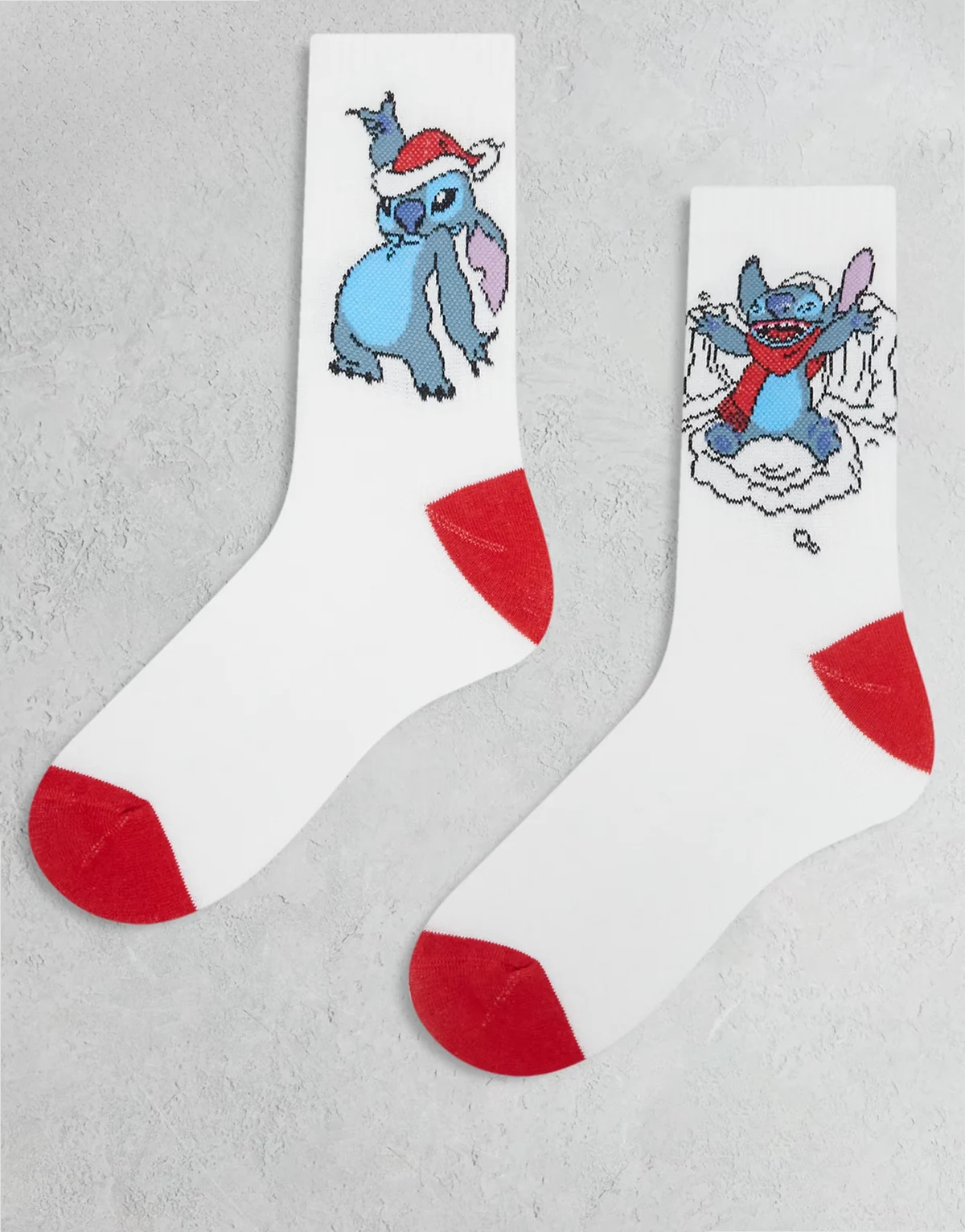 – 2er-Pack Socken in Weiß mit weihnachtlicher Disney-Stitch-Grafik
