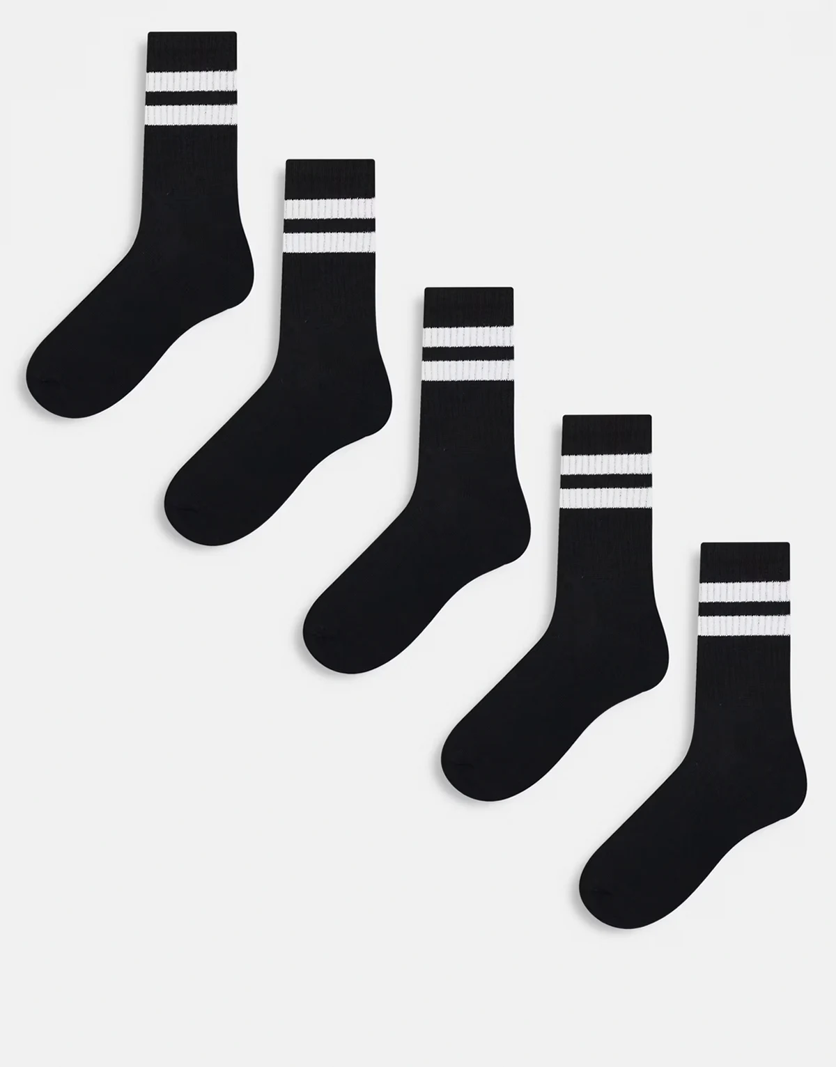 – 5er-Pack Sportsocken in Schwarz mit Streifen in Weiß