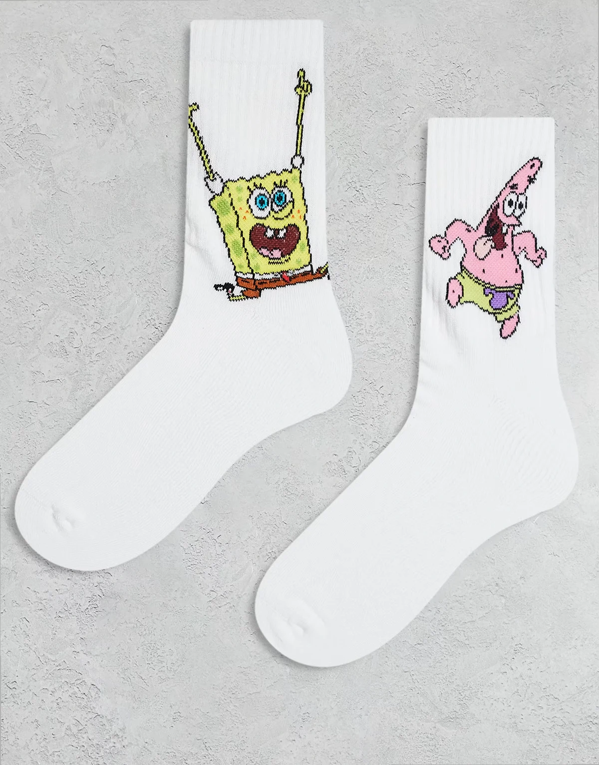– 2er-Pack Socken mit SpongeBob und Patrick Grafik in Weiß