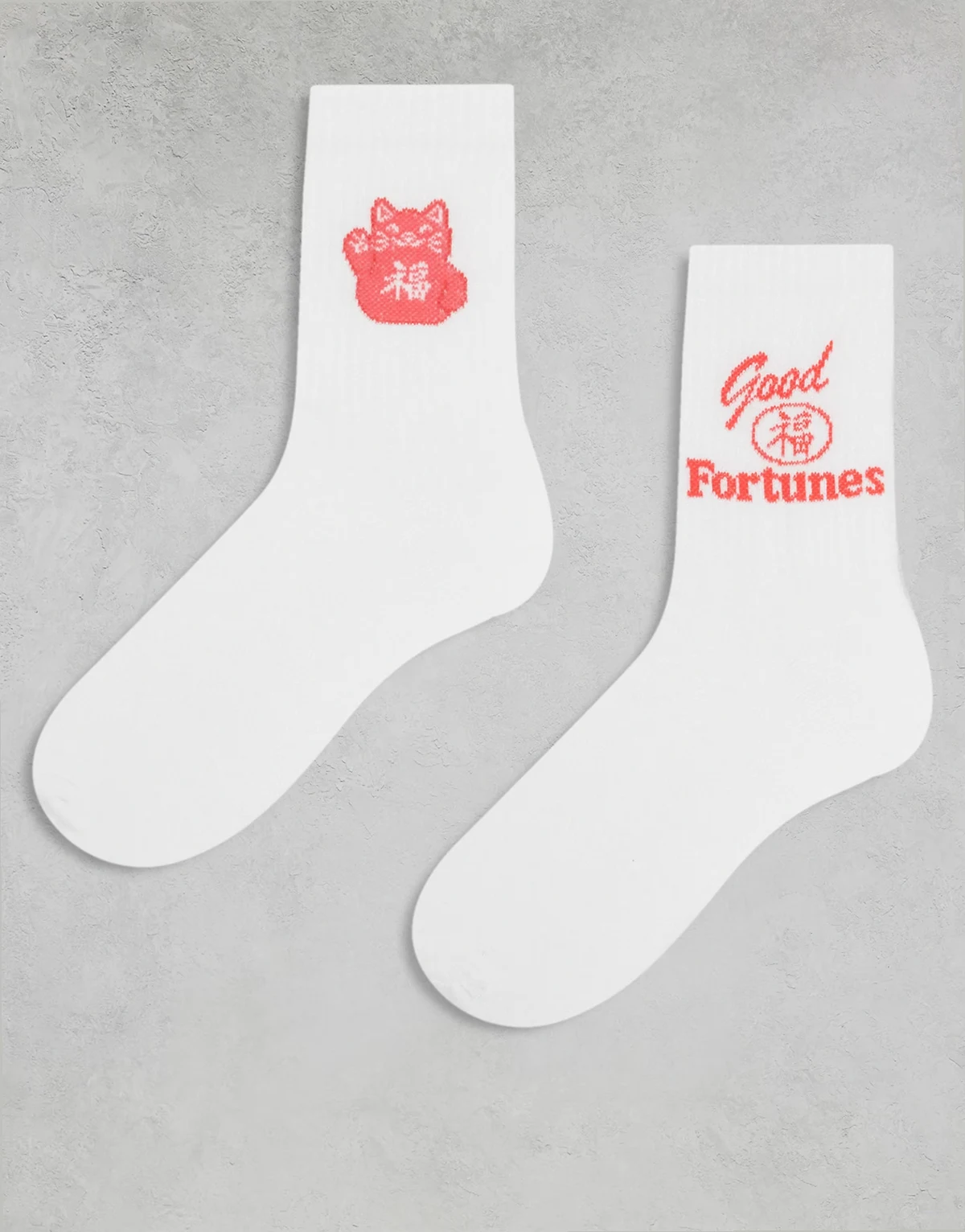 – 2er-Pack Socken in Weiß mit „Lucky Cat“-Grafik