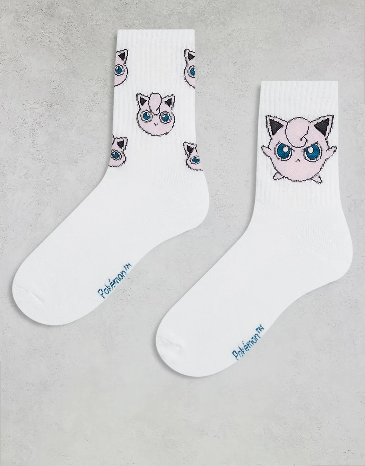 – 2er-Pack Socken in Weiß mit „Pokémon Jigglypuff“-Stickerei